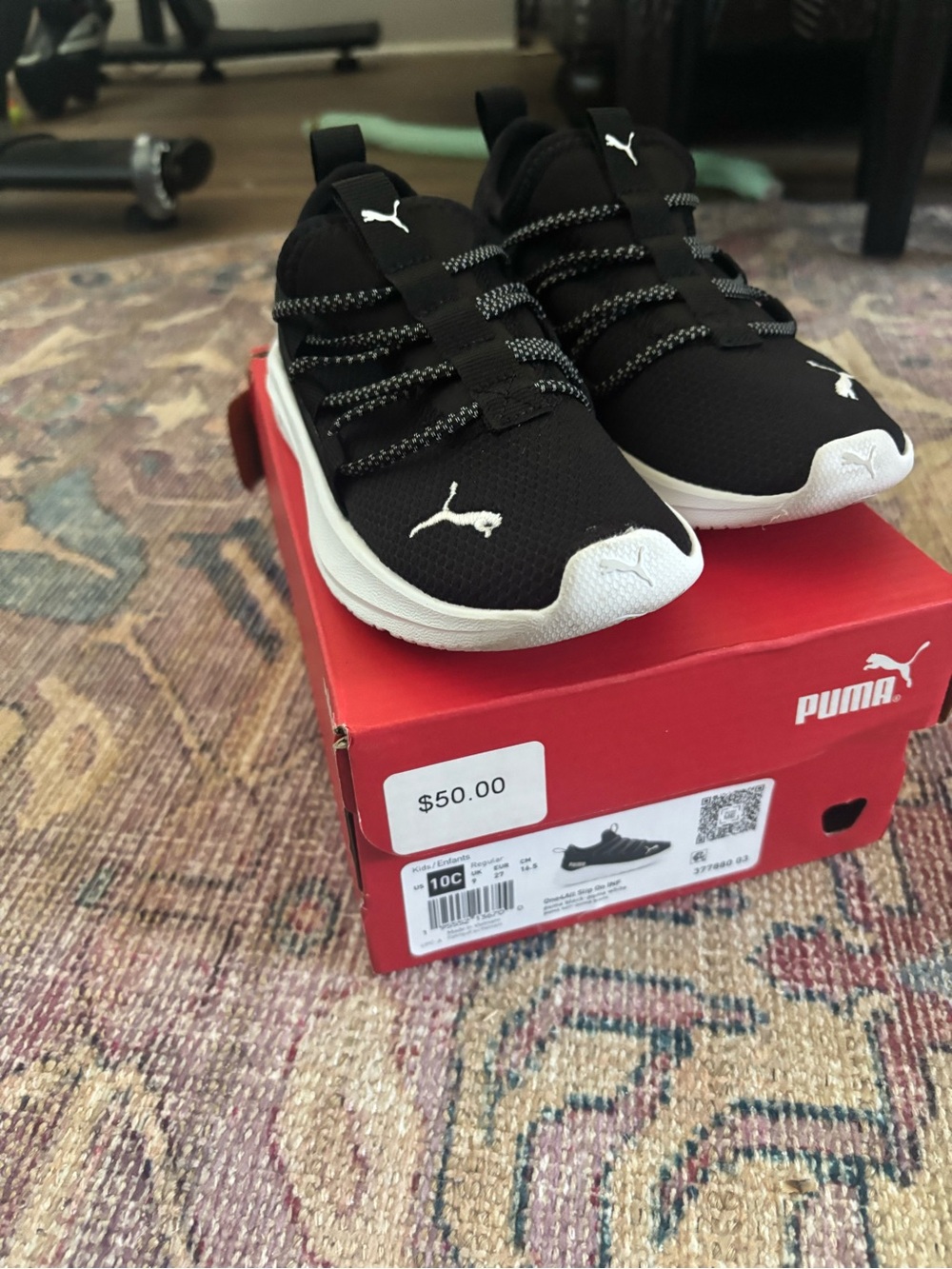 Puma Kids' Black and White Slip-On Athletic Sneakers